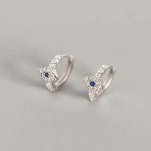 Sterling Silver Evil Eye Stud Earrings, Zircon Crystal Punk Jewelry