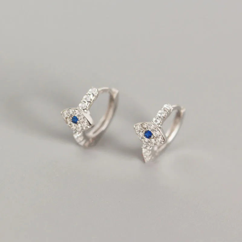 Sterling Silver Evil Eye Stud Earrings, Zircon Crystal Punk Jewelry