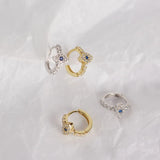 Sterling Silver Evil Eye Stud Earrings, Zircon Crystal Punk Jewelry