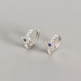 Sterling Silver Evil Eye Stud Earrings, Zircon Crystal Punk Jewelry