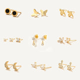 925 Silver Moon Star Snake Butterfly Stud Earrings