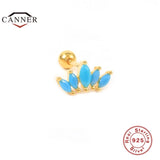 Turquoise Crown Stud Earrings 925 Silver Small Women Men Cartilage Piercing