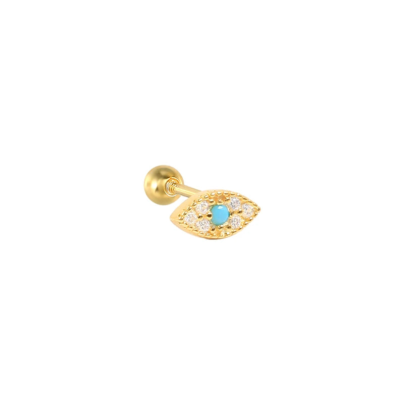 Turquoise Crown Stud Earrings 925 Silver Small Women Men Cartilage Piercing