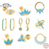 Turquoise Crown Stud Earrings 925 Silver Small Women Men Cartilage Piercing