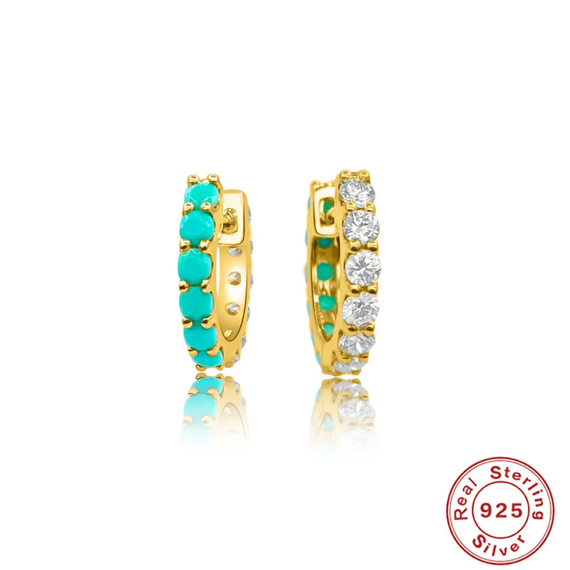 Two-Color CZ 925 Silver Hoop Earrings Women Jewelry Pendientes