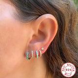 Two-Color CZ 925 Silver Hoop Earrings Women Jewelry Pendientes