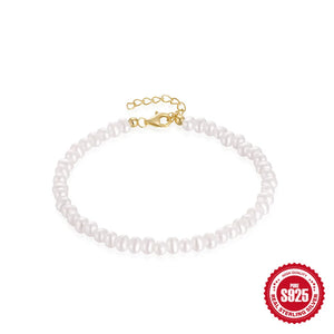 925 Silver Baroque Pearl Bracelet Adjustable Chain Handmade Jewelry