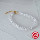 925 Silver Baroque Pearl Bracelet Adjustable Chain Handmade Jewelry