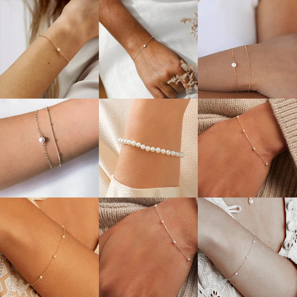925 Silver Baroque Pearl Bracelet Adjustable Chain Handmade Jewelry