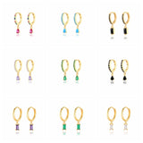 Purple Green Zircon Earrings 925 Sterling Silver Hoops Pendientes