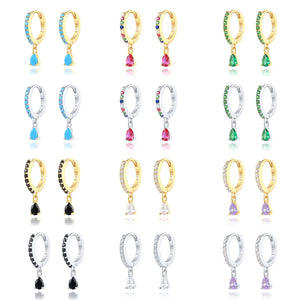 Purple Green Zircon Earrings 925 Sterling Silver Hoops Pendientes