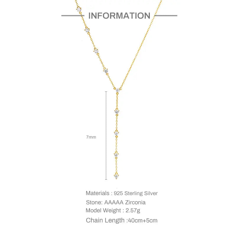 925 Silver Crystal Rock Zircon Y Necklace Punk Style