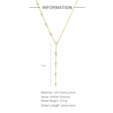 925 Silver Crystal Rock Zircon Y Necklace Punk Style