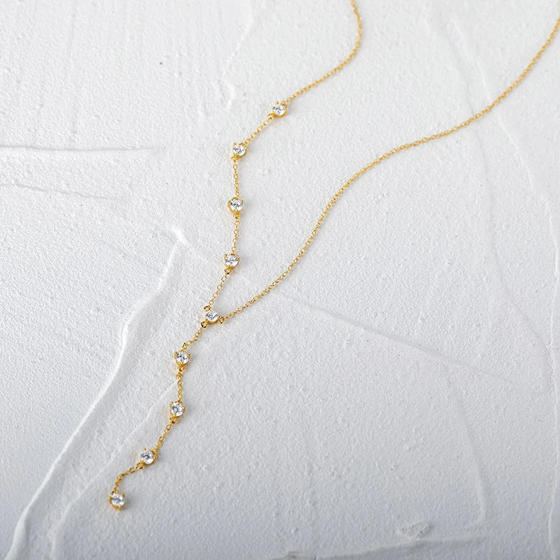 925 Silver Crystal Rock Zircon Y Necklace Punk Style
