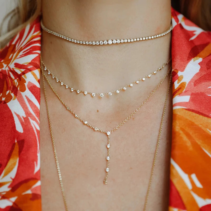925 Silver Crystal Rock Zircon Y Necklace Punk Style