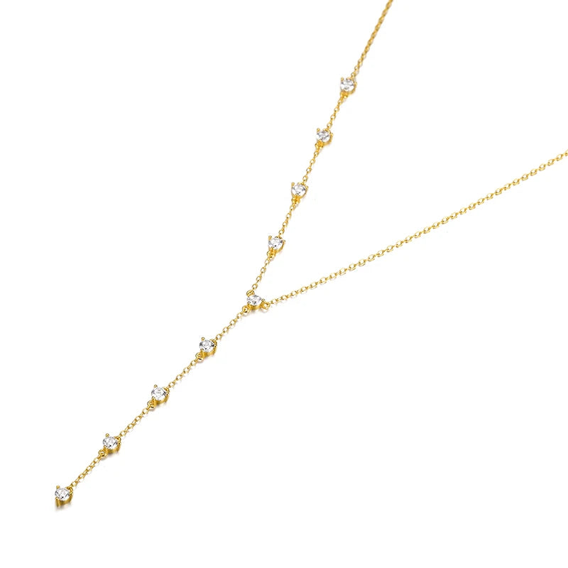 925 Silver Crystal Rock Zircon Y Necklace Punk Style