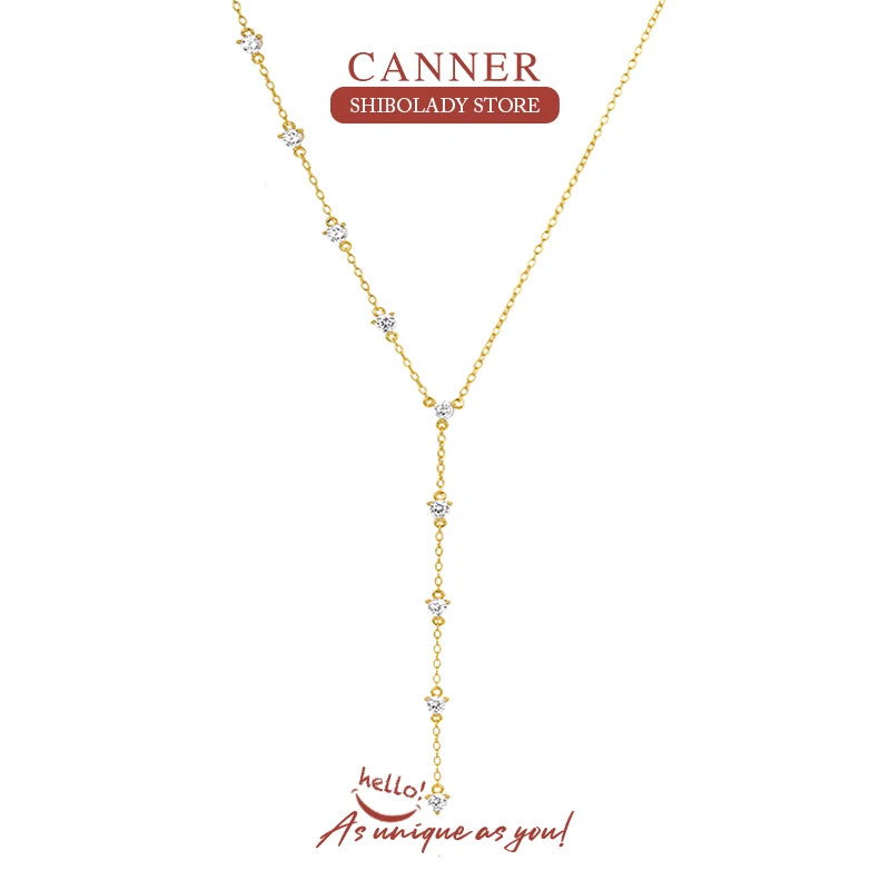 925 Silver Crystal Rock Zircon Y Necklace Punk Style