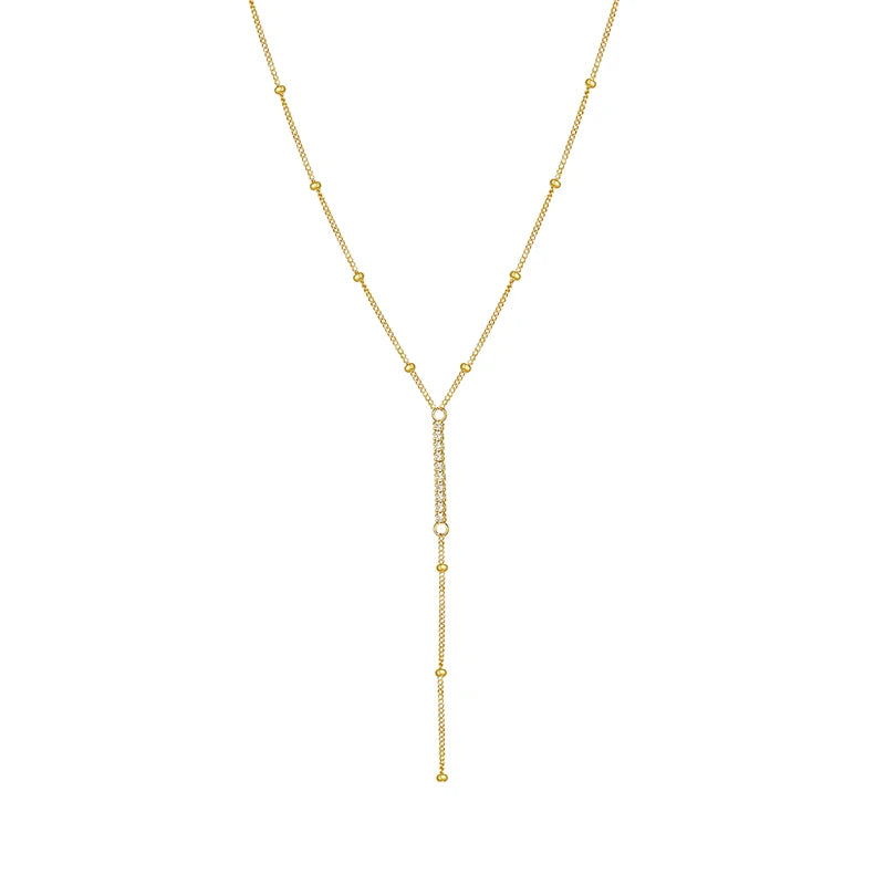 Y Shaped Ball Necklace 925 Sterling Silver Long Chain Wedding Jewelry