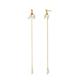 Zircon Sterling Silver Tassel Stud Earrings with Chain