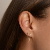Zircon Sterling Silver Tassel Stud Earrings with Chain