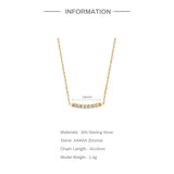 Zircon Bar Necklace 925 Silver Initial Pendant Long Chain Wedding Jewelry