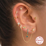 Zircon Eyes Moon Stars Earring 925 Silver Stud Earring