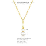 925 Silver Sparkling Clavicle Chain Diamond Pearl Necklace