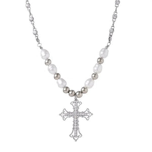 Gothic Pearl Cross Necklace Y2K Zircon Punk Pendant Necklace