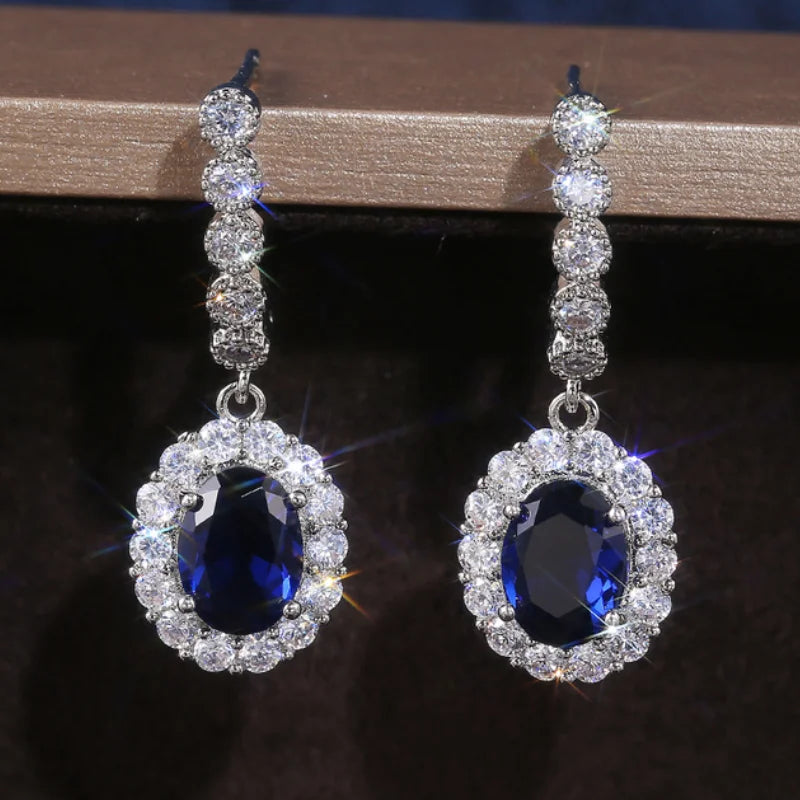 CAOSHI Silver Drop Earrings Blue Zirconia Wedding Jewelry Gift