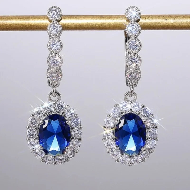 CAOSHI Silver Drop Earrings Blue Zirconia Wedding Jewelry Gift