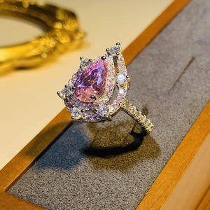 CAOSHI Pink Crystal Finger Ring Bridal Wedding Accessory Jewelry Gift