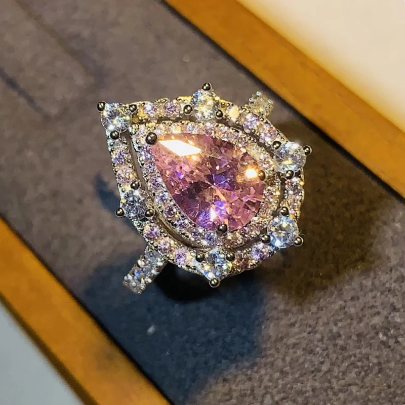 CAOSHI Pink Crystal Finger Ring Bridal Wedding Accessory Jewelry Gift