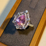 CAOSHI Pink Crystal Finger Ring Bridal Wedding Accessory Jewelry Gift