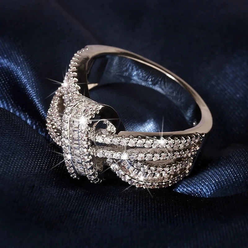 CAOSHI Bow Ring Bridal Wedding Accessory with Zirconia Silver Jewelry