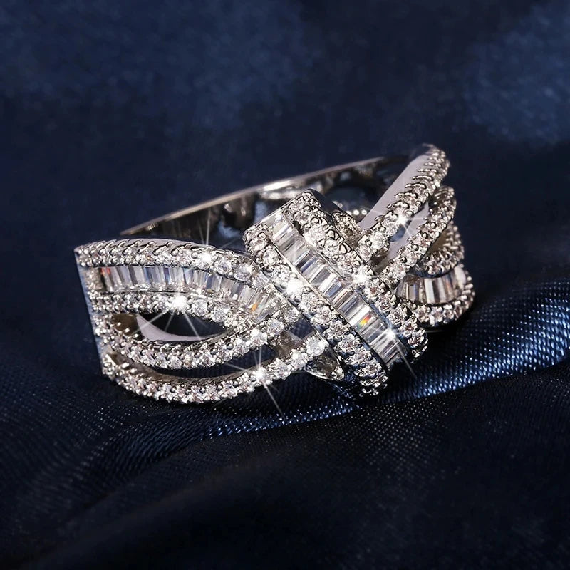 CAOSHI Bow Ring Bridal Wedding Accessory with Zirconia Silver Jewelry