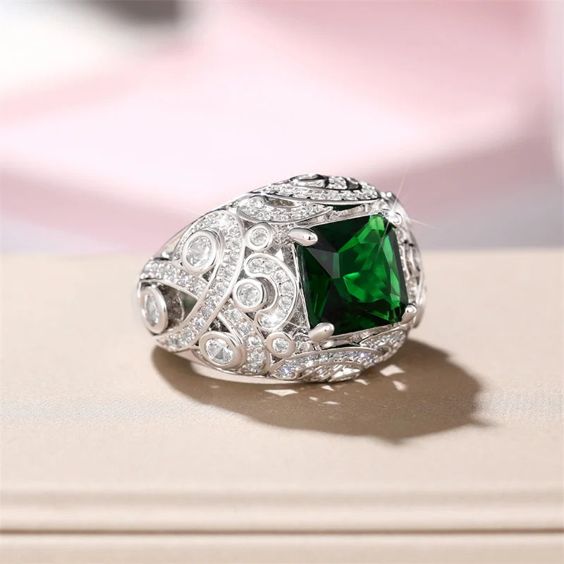 CAOSHI Vintage Finger Ring for Women Green Zirconia Accessories Party Jewelry