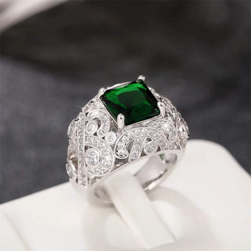 CAOSHI Vintage Finger Ring for Women Green Zirconia Accessories Party Jewelry