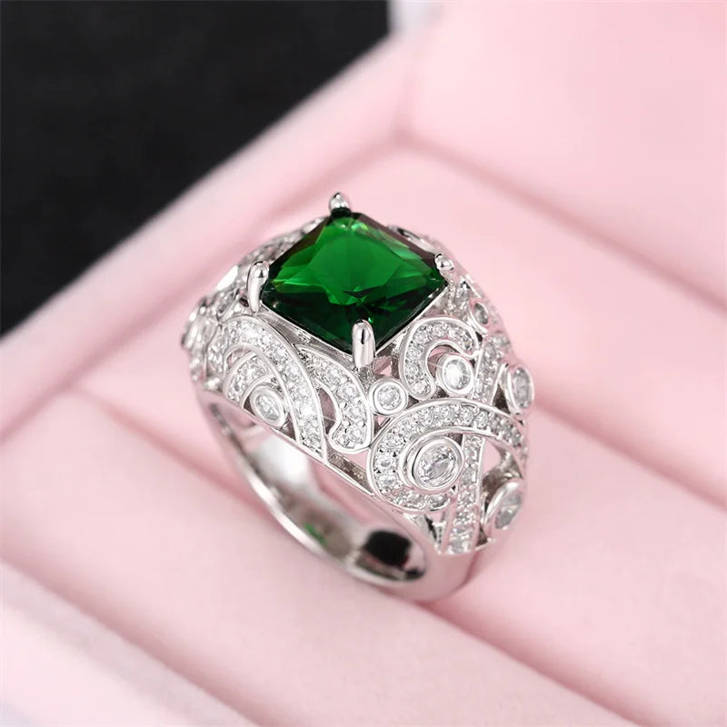 CAOSHI Vintage Finger Ring for Women Green Zirconia Accessories Party Jewelry