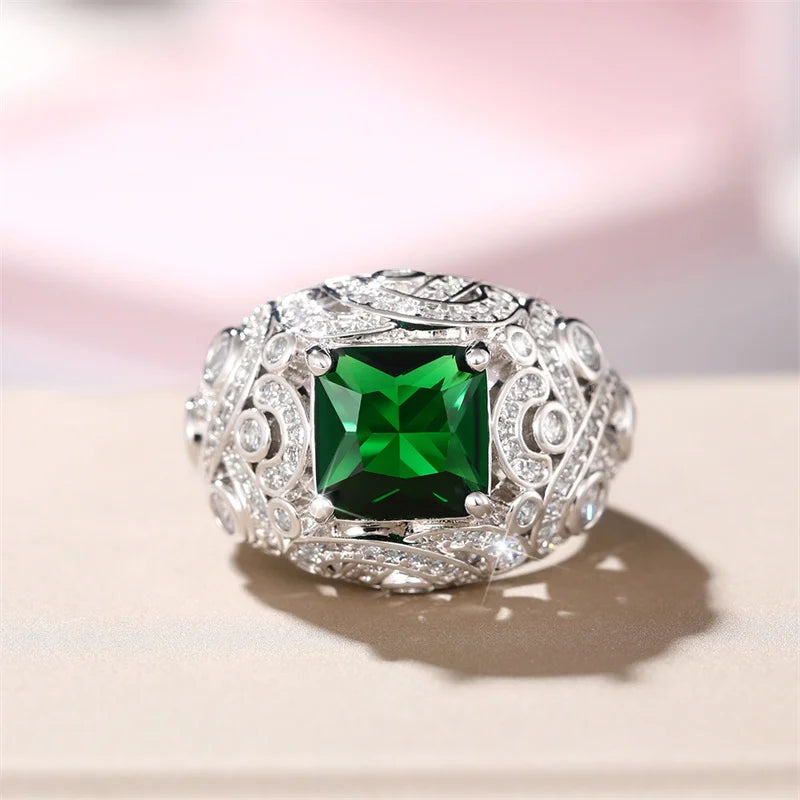 CAOSHI Vintage Finger Ring for Women Green Zirconia Accessories Party Jewelry