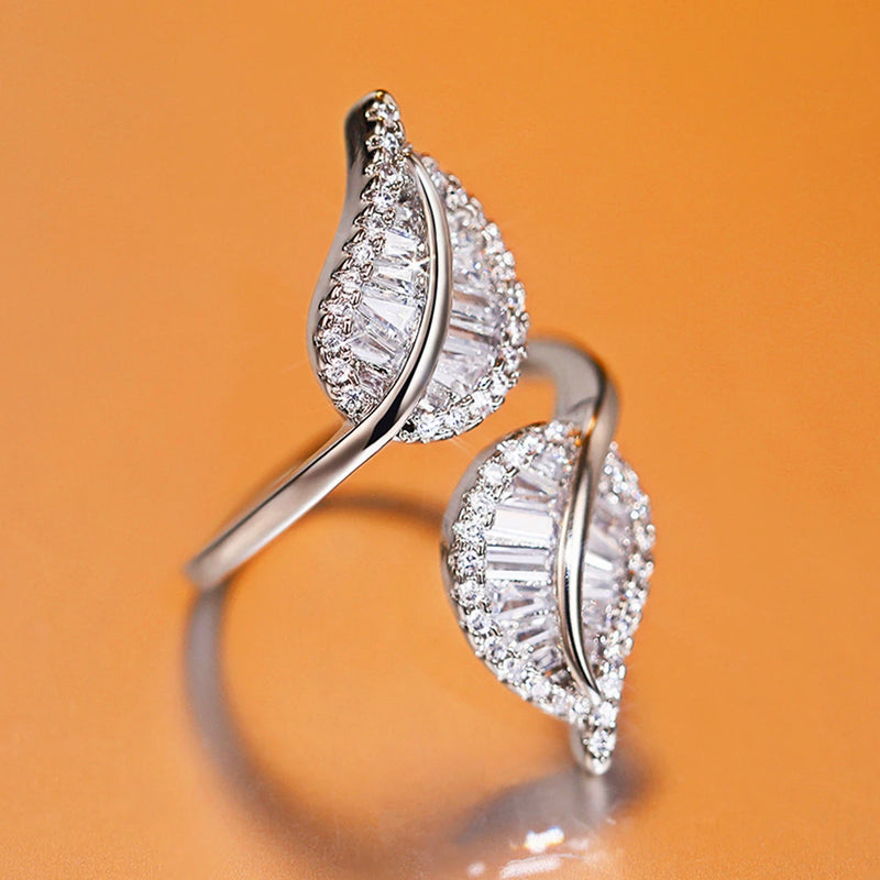 CAOSHI Zirconia Open Ring with Leaf Shape