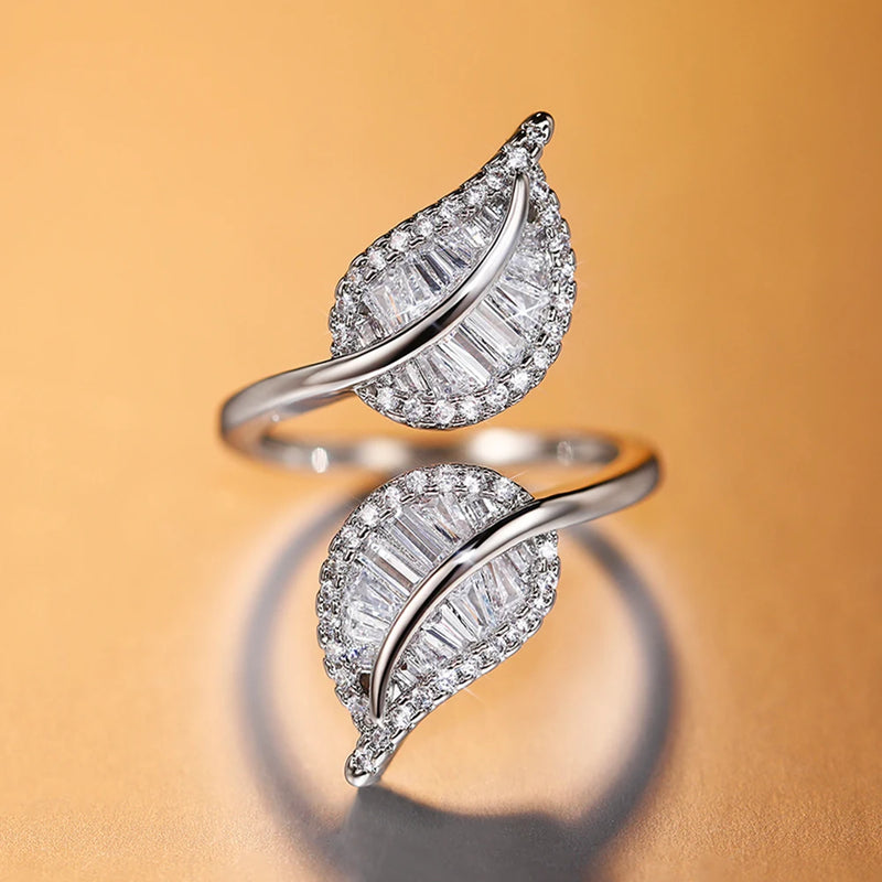 CAOSHI Leaf Opening Ring with Zirconia Adjustble Finger Accessory