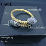 Men's Stainless Steel Eagle Head Cable Bangle Bracelet