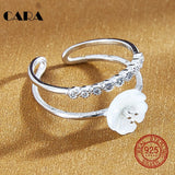 CARA Double Circle Shell Women's Ring with Zircon Stones CARA0076