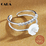 CARA Double Circle Shell Women's Ring with Zircon Stones CARA0076