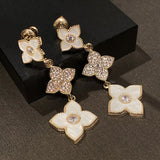 Clover Stud Earrings with Zircon Drop Earrings