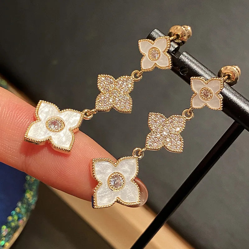 Clover Stud Earrings with Zircon Drop Earrings