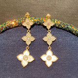Clover Stud Earrings with Zircon Drop Earrings