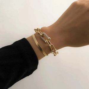 U Shaped Metal Chain Bracelet 2pcs Set Hiphop Flat Snake Chain Bracelet