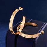 Crystal Charm 38mm Hoop Earrings Stainless Steel for Women Gift Party