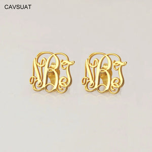 CAVSUAT Monogram Earring Stainless Steel Personalized Name Jewelry